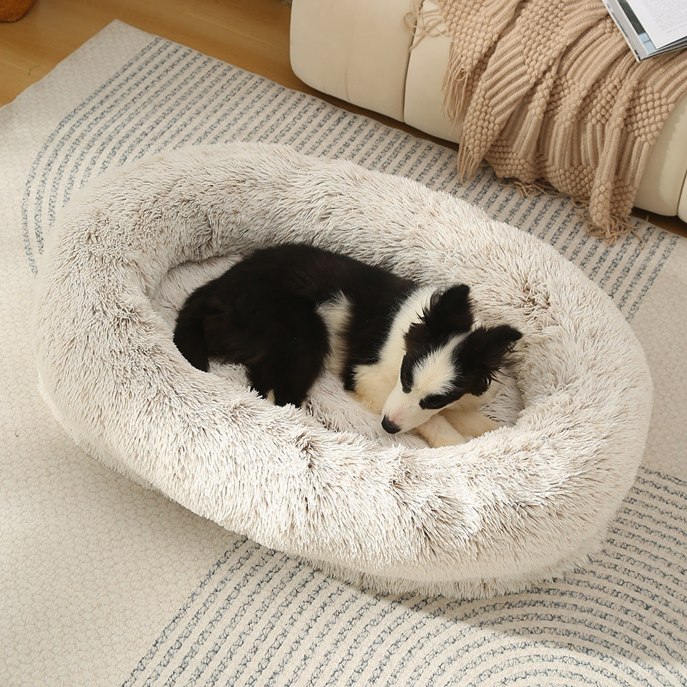 Fluffy Donut-Shaped Pet Bed- Soft, Cozy, and Anti-Anxiety for Dogs and Cats, Machine Washable Gradient Coffee Size:S 60*15*18cm
