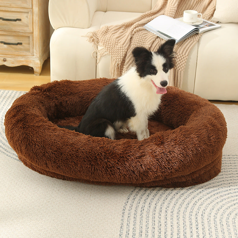 Fluffy Donut-Shaped Pet Bed- Soft, Cozy, and Anti-Anxiety for Dogs and Cats, Machine Washable Coffee Size:S 60*15*18cm