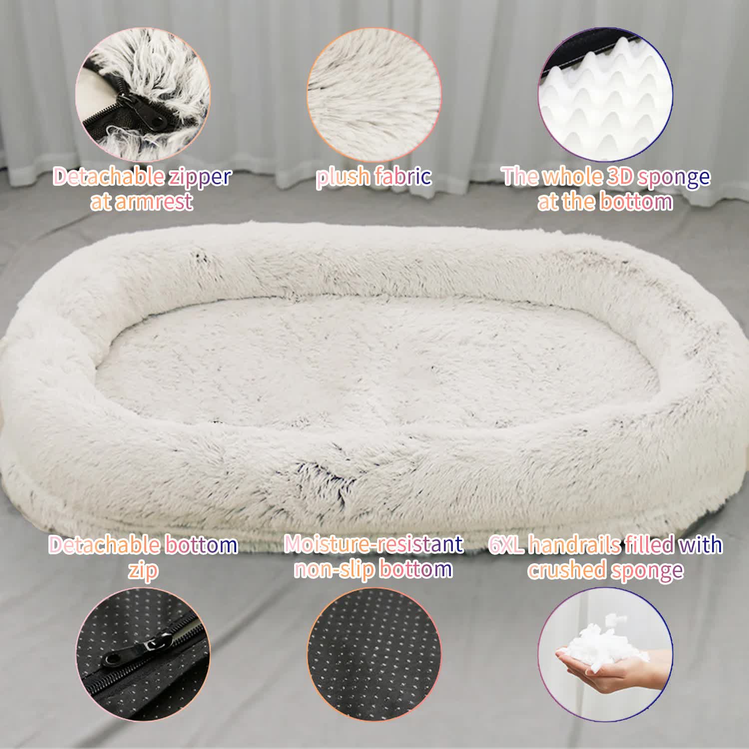 Fluffy Donut-Shaped Pet Bed- Soft, Cozy, and Anti-Anxiety for Dogs and Cats, Machine Washable Coffee Size:S 60*15*18cm