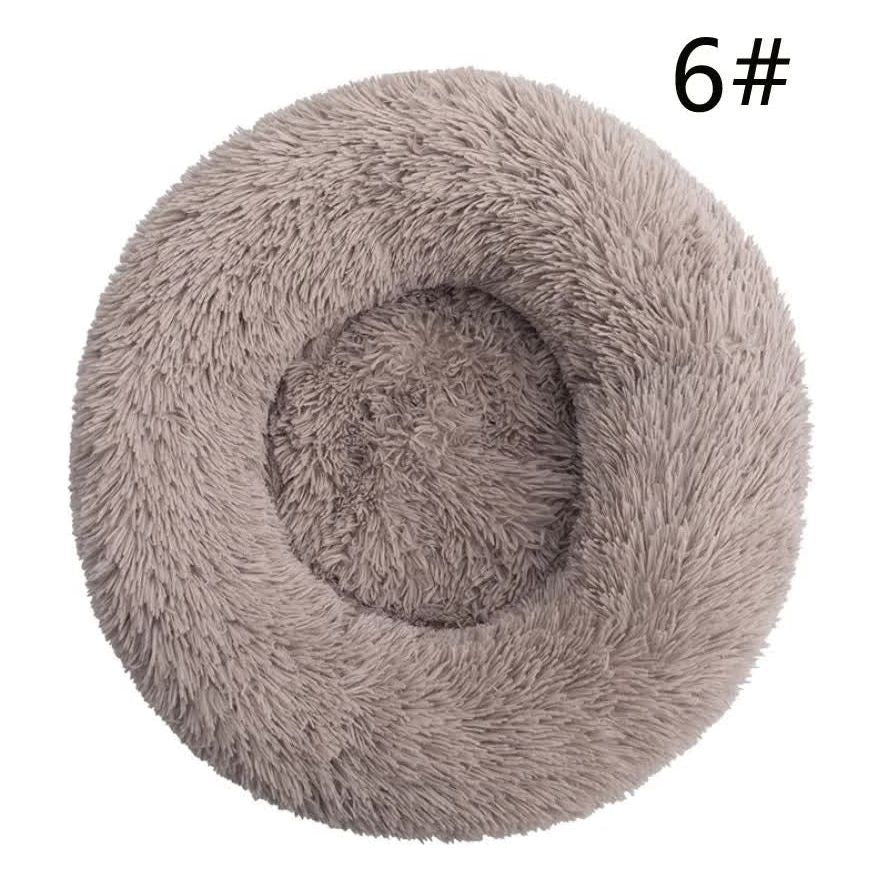 Calming Donut Pet Bed -Soft Faux Fur, Anti-Anxiety Fluffy Round Bed for Cats and Small Dogs (Beige Brown)50cm