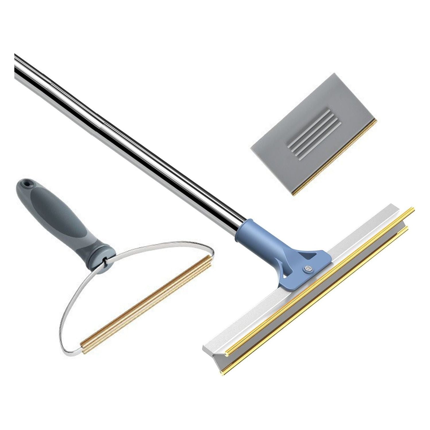 Pet Hair Removal Tool Set - Multi-Purpose Sweeper with Scraper and Handheld Fur Remover Grey