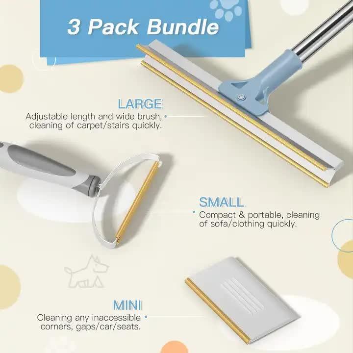 Pet Hair Removal Tool Set - Multi-Purpose Sweeper with Scraper and Handheld Fur Remover Grey