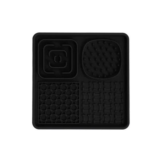 Multi-Functional Slow Feeder Mat for Dogs- Anti-Slip Lick Pad with Multiple Textures Square 2PCS (Black & Grey)