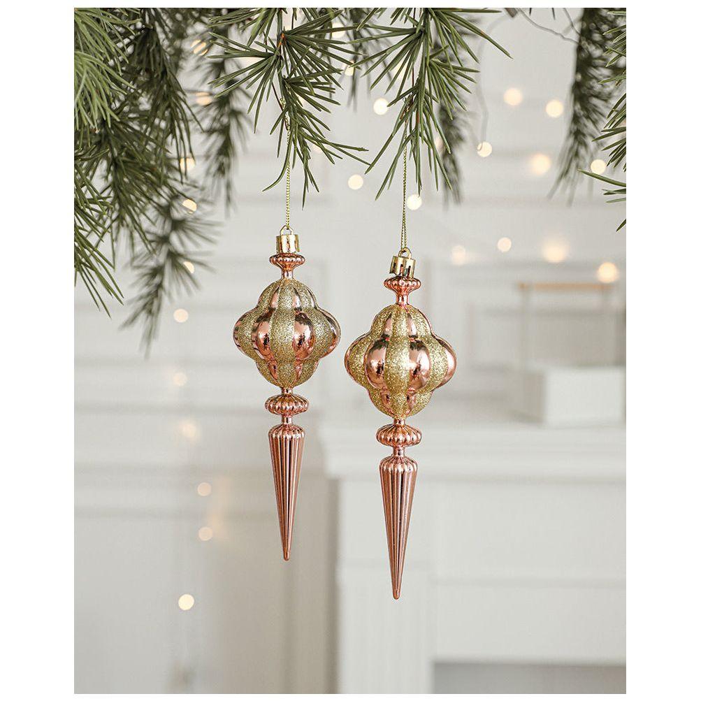 Set of 10 Christmas Ornaments -Gold & Rose Gold Holiday Tree Decorations