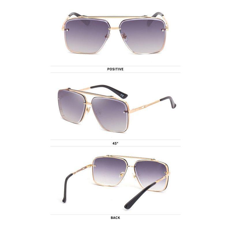 Gold Double Grey Square Sunglasses,Fashionable Men's Metal, UV400 Gradient Lenses for Timeless Style