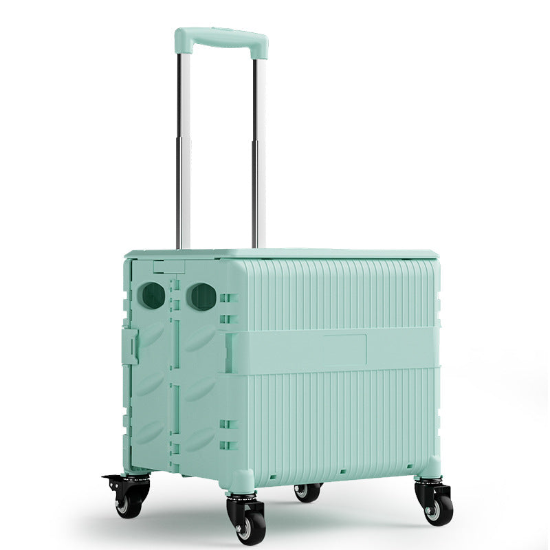 Foldable Rolling Storage Cart with Telescopic Handle - Large Capacity, Portable Utility Box 45L Green