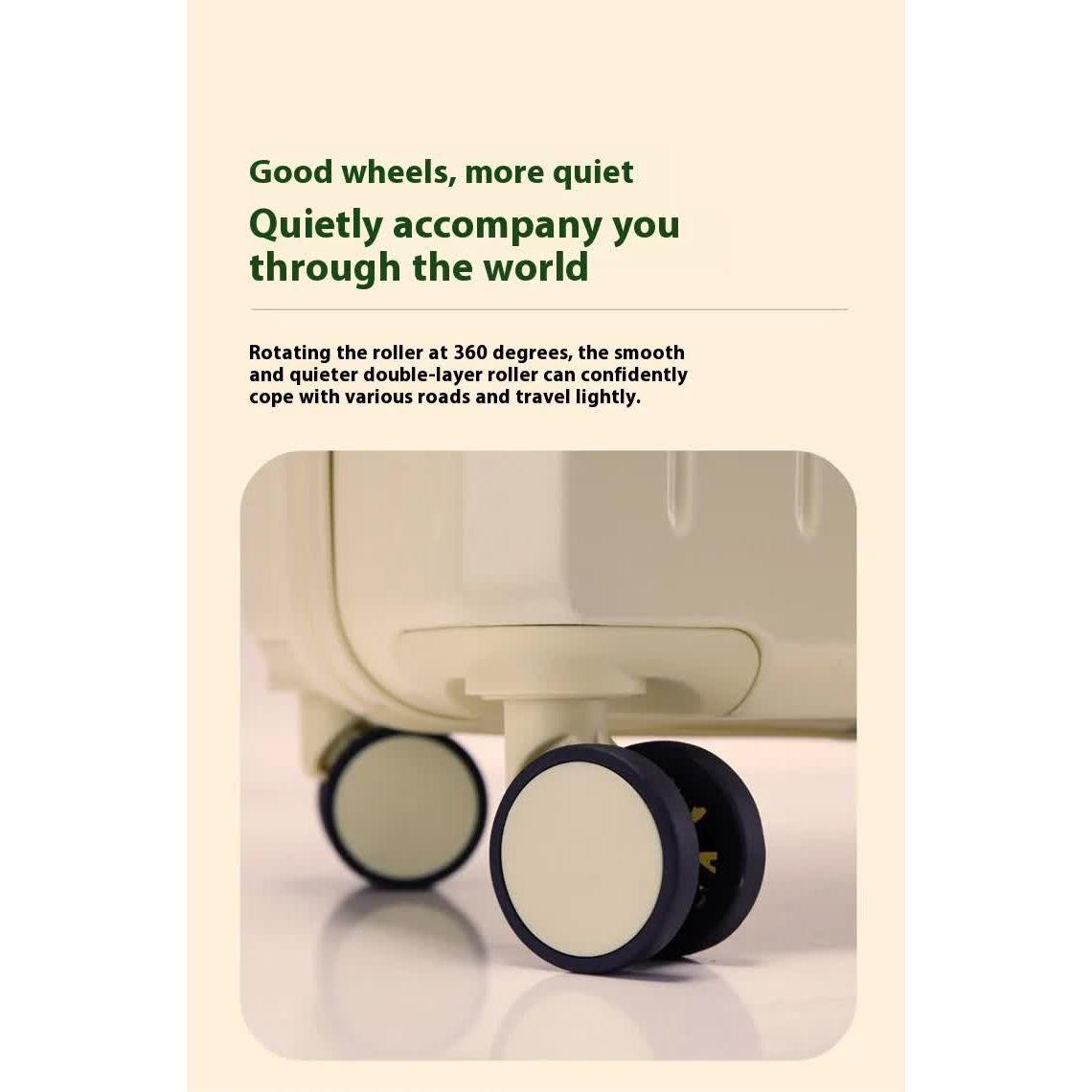 Smart Carry-On Luggage with Cup Holder & USB Charging Port - White Color Spinner Suitcase for Travel Convenience 24 inch