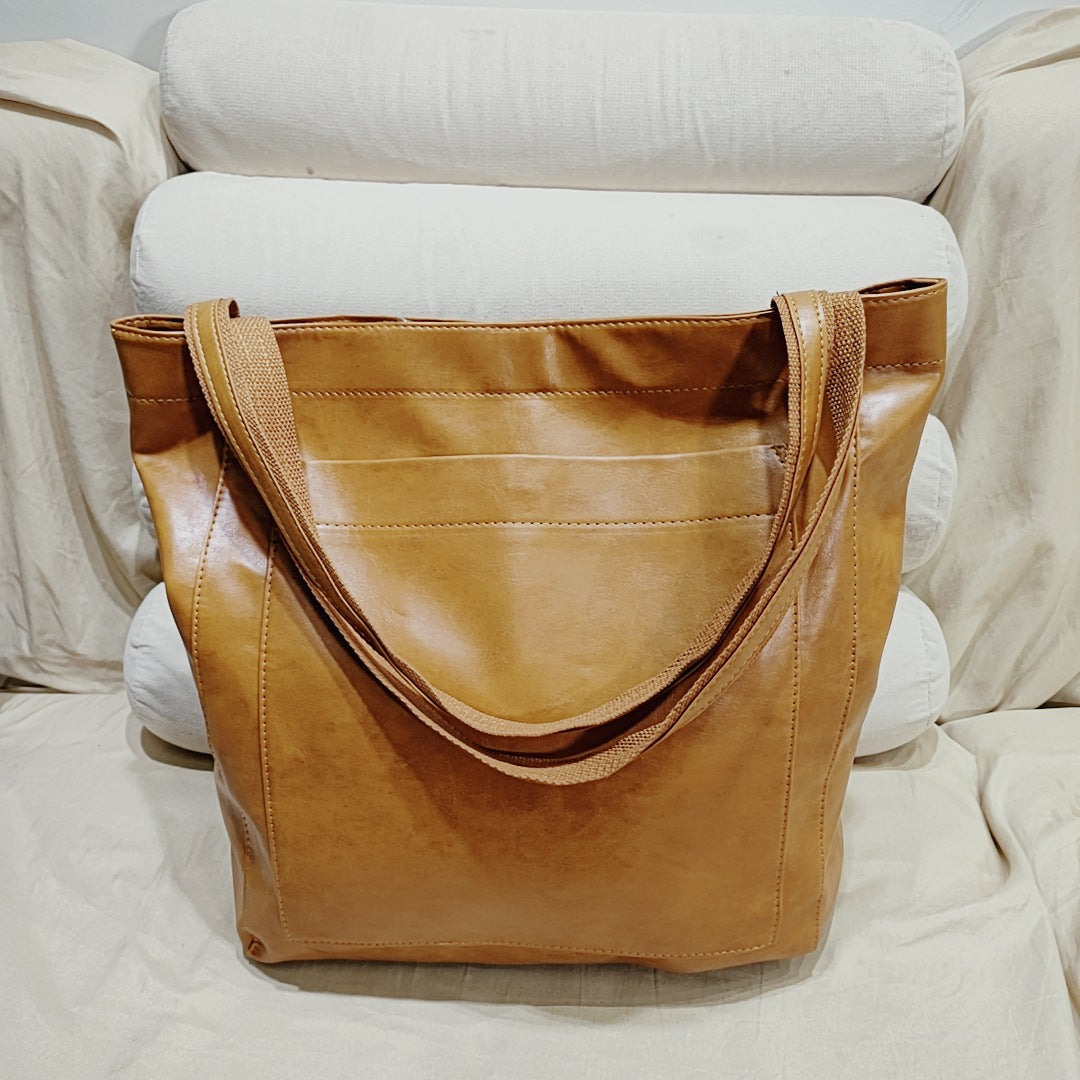Vintage Genuine Leather Tote Bag - Stylish and Spacious Everyday Shoulder Bag (Yellow)