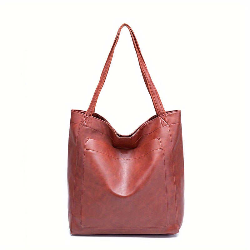 Vintage Genuine Leather Tote Bag - Stylish and Spacious Everyday Shoulder Bag (Brown)