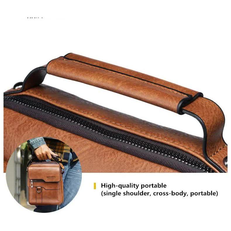 Men's Vintage Leather Shoulder Bag - Multi-Compartment Crossbody Messenger Bag 22cm(L)*8cm(W)*26cm(H)(Light brown)