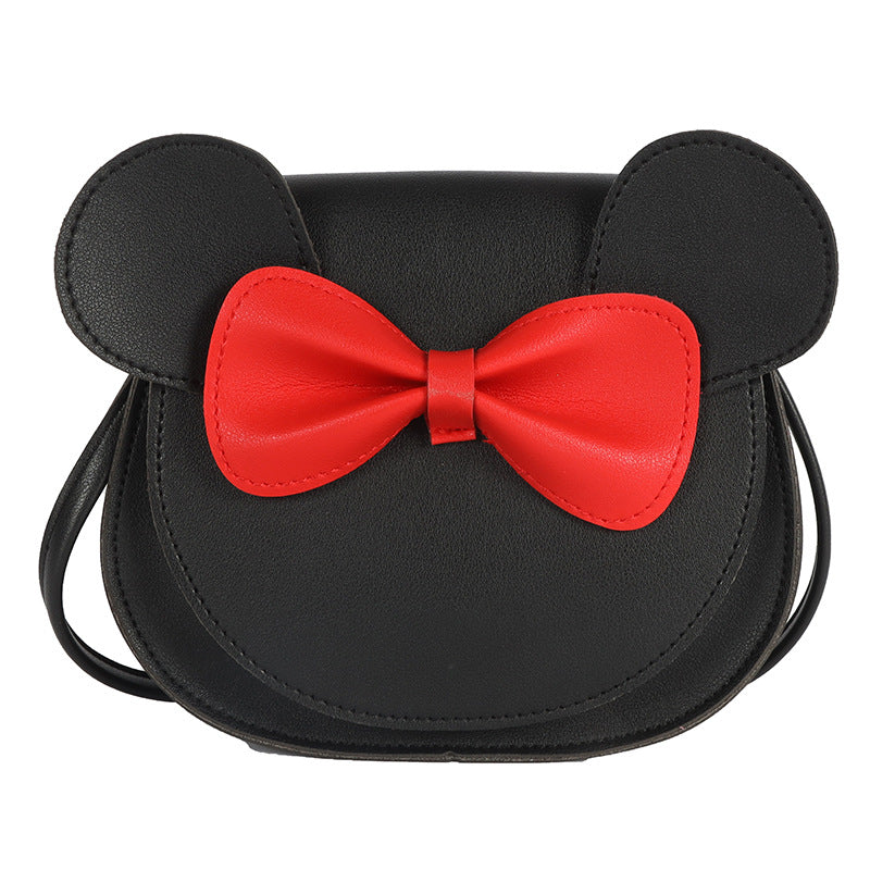 Adorable Bow Bear Crossbody Bag for Kids - Black Shoulder Bag 18*17*8cm