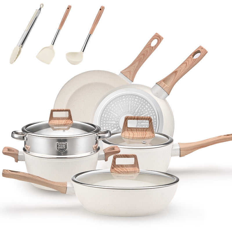 YEJ 12-Piece Non-Stick Complete Cookware Set | Pots, Pans & Utensils (White)