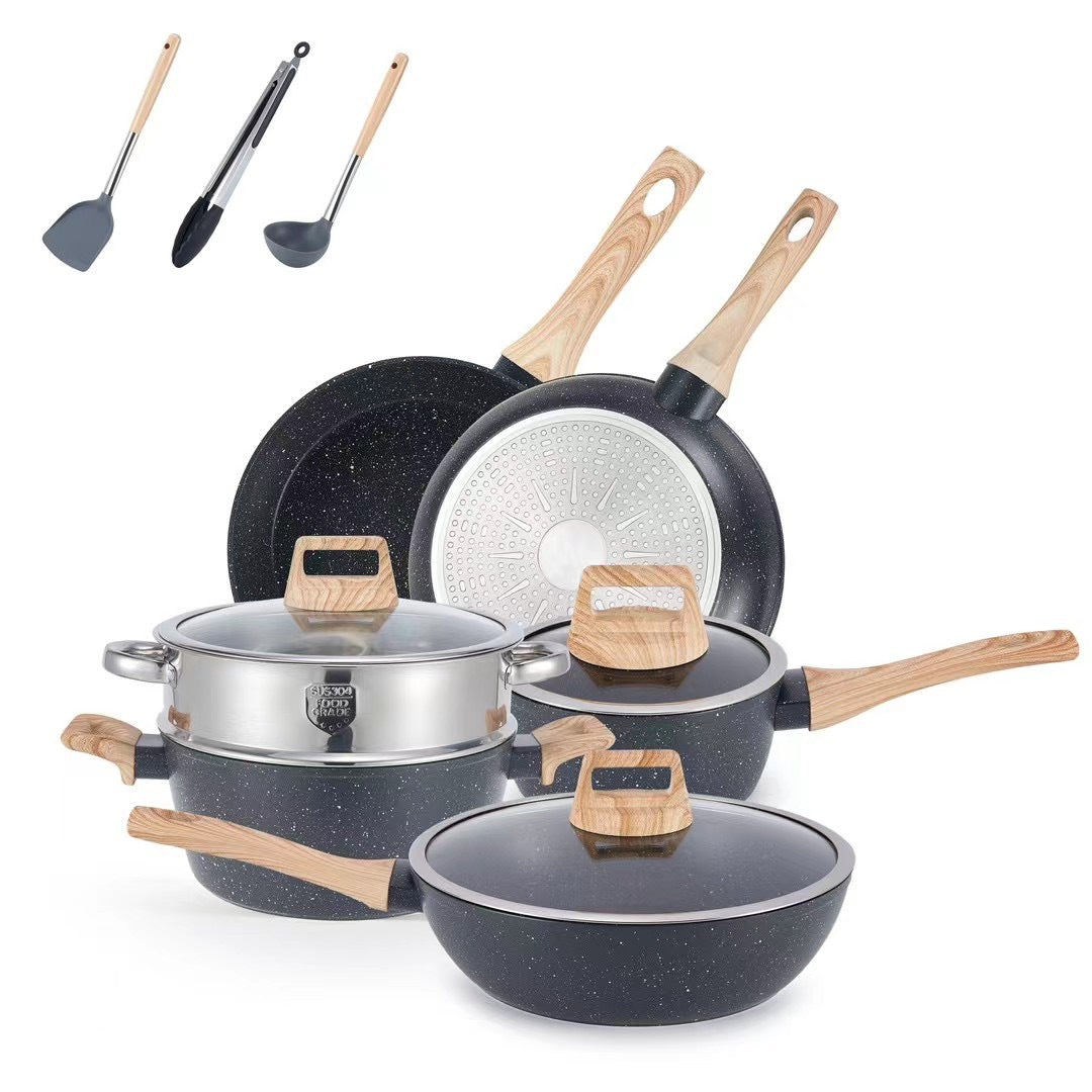 YEJ 12-Piece Non-Stick Complete Cookware Set | Pots, Pans & Utensils (Black)