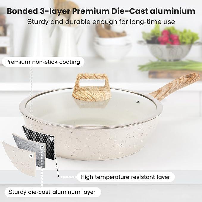 YEJ 12-Piece Non-Stick Complete Cookware Set | Pots, Pans & Utensils (Black)