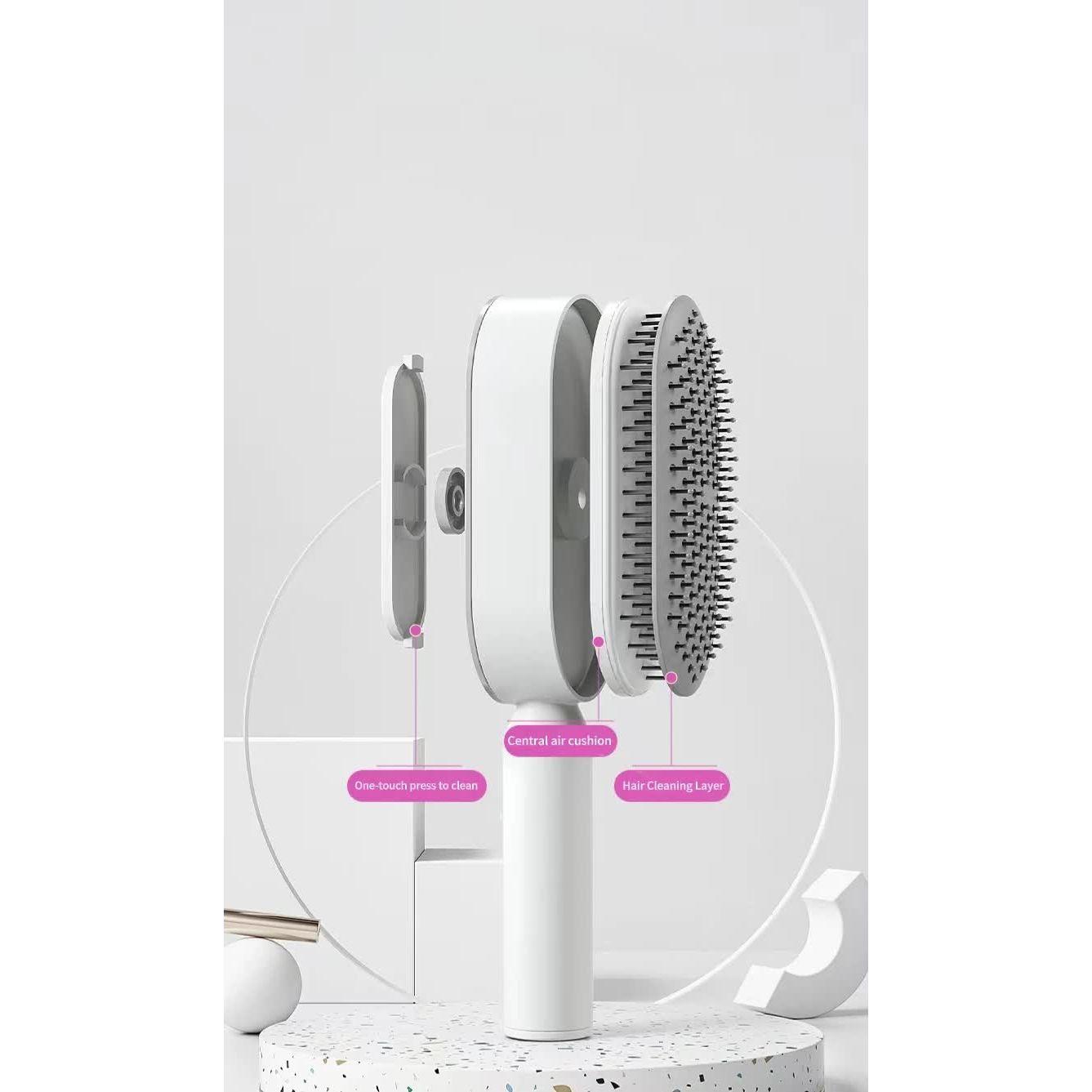 Self-Cleaning Hair Brush with One-Click Release | Massage Cushion Design, Anti-Frizz and Detangling Brush (purple)