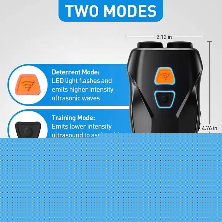 Black Handheld Ultrasonic Dog Trainer with Dual Mode | Training & Deterrent Device with LED Light