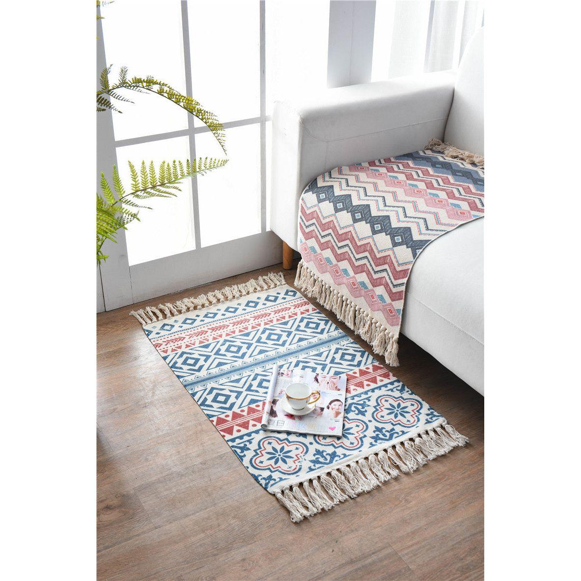 Bohemian Cotton Area Rug with Tassels - Geometric Pattern, Decorative Floor Mat 60*90cm