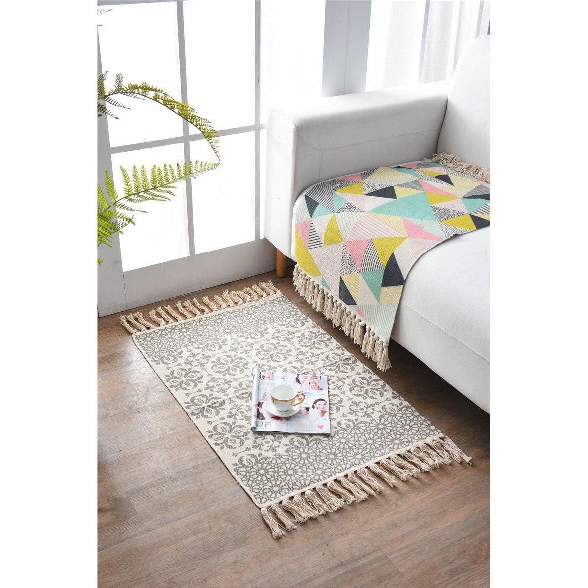 Bohemian Cotton Area Rug with Tassels - Geometric Pattern, Decorative Floor Mat 60*90cm