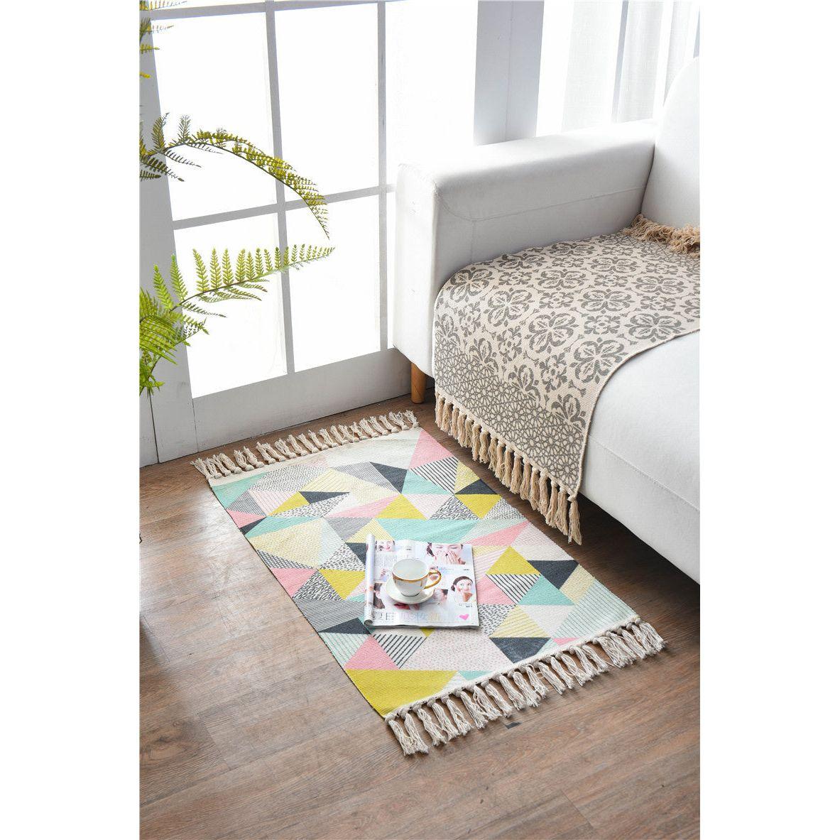 Bohemian Cotton Area Rug with Tassels - Geometric Pattern, Decorative Floor Mat 60*90cm