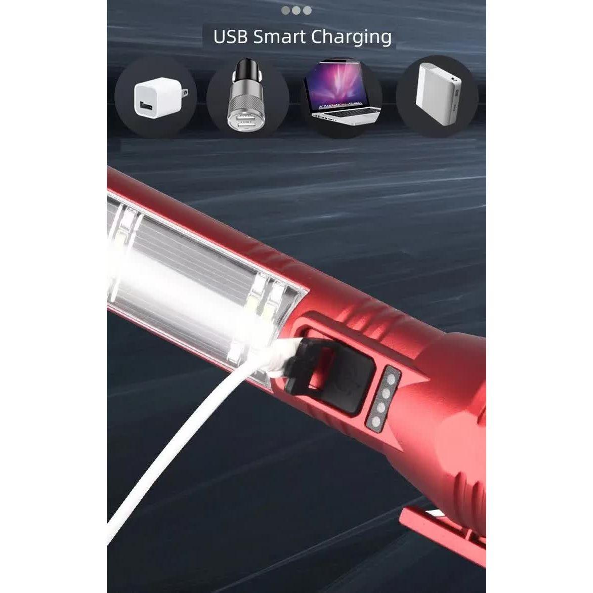 Multi-Functional Safety Flashlight– Rechargeable Waterproof Emergency Torch with USB Charging, High-Lumen for Outdoor and Survival Use (Red)