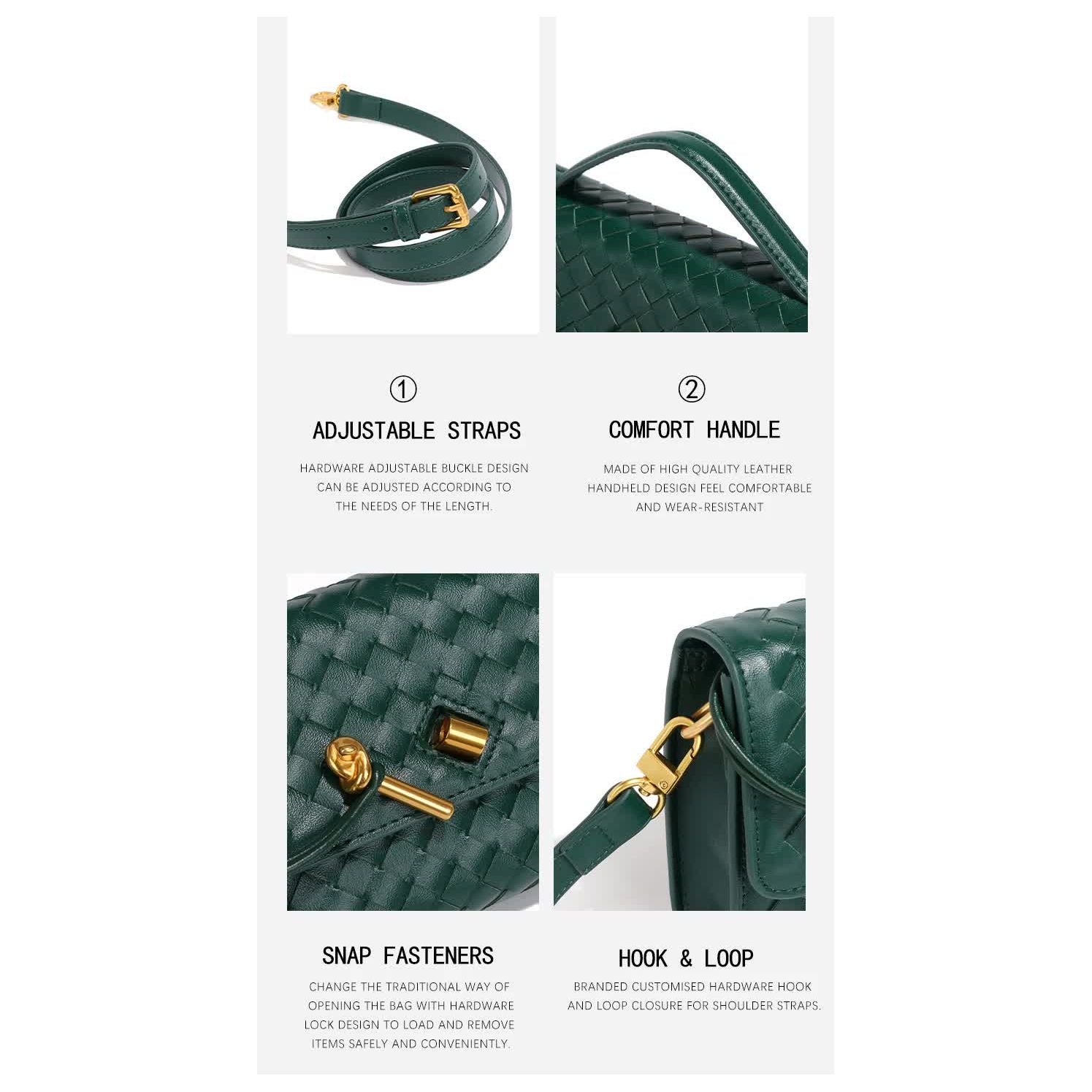 Gold Luxury Woven PU Leather Clutch - Elegant Women's Evening Baguette Bag with Adjustable Shoulder Strap