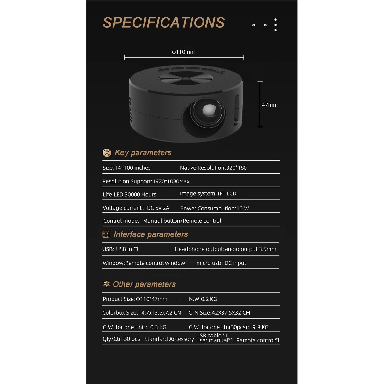 Portable Mini Projector with Smartphone Screen Sync, USB, and HDMI Input