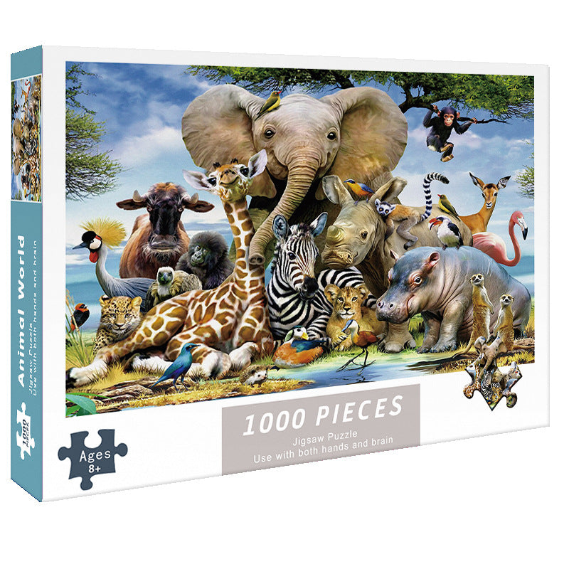 (2 PCS) 1000-Piece Animal World Jigsaw Puzzle - High Difficulty Stress-Relief Toy