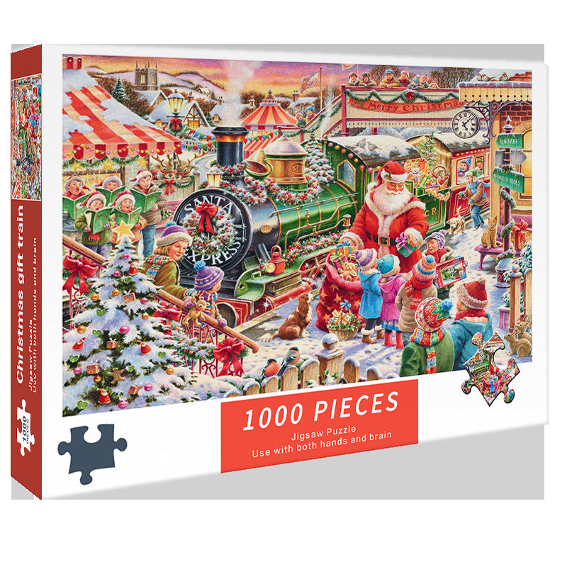 (2 PCS) 1000-Piece Christmas train Jigsaw Puzzle - High Difficulty Stress-Relief Toy