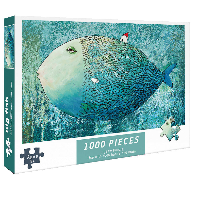 (2 PCS) 1000-Piece Big Fish Jigsaw Puzzle - High Difficulty Stress-Relief Toy