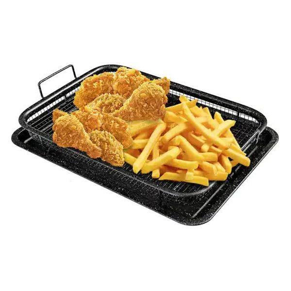 BBQ Square Non-Stick Stainless Steel Grill Basket - Silver Color, Small Size (30*22*5.5 cm), Ideal for Grilling Meat and Vegetables