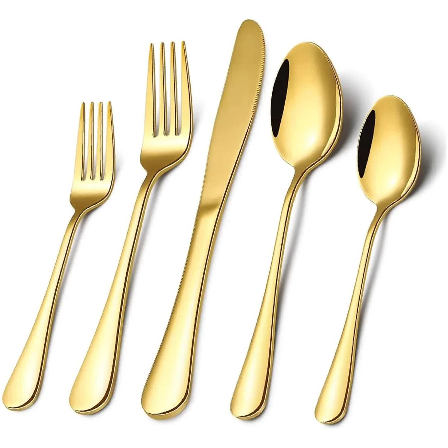 Gold 410 Stainless Steel Cutlery Set - Western Steak Knife, Fork & Spoon Set, 6 Set/30-Piece Dinnerware Set