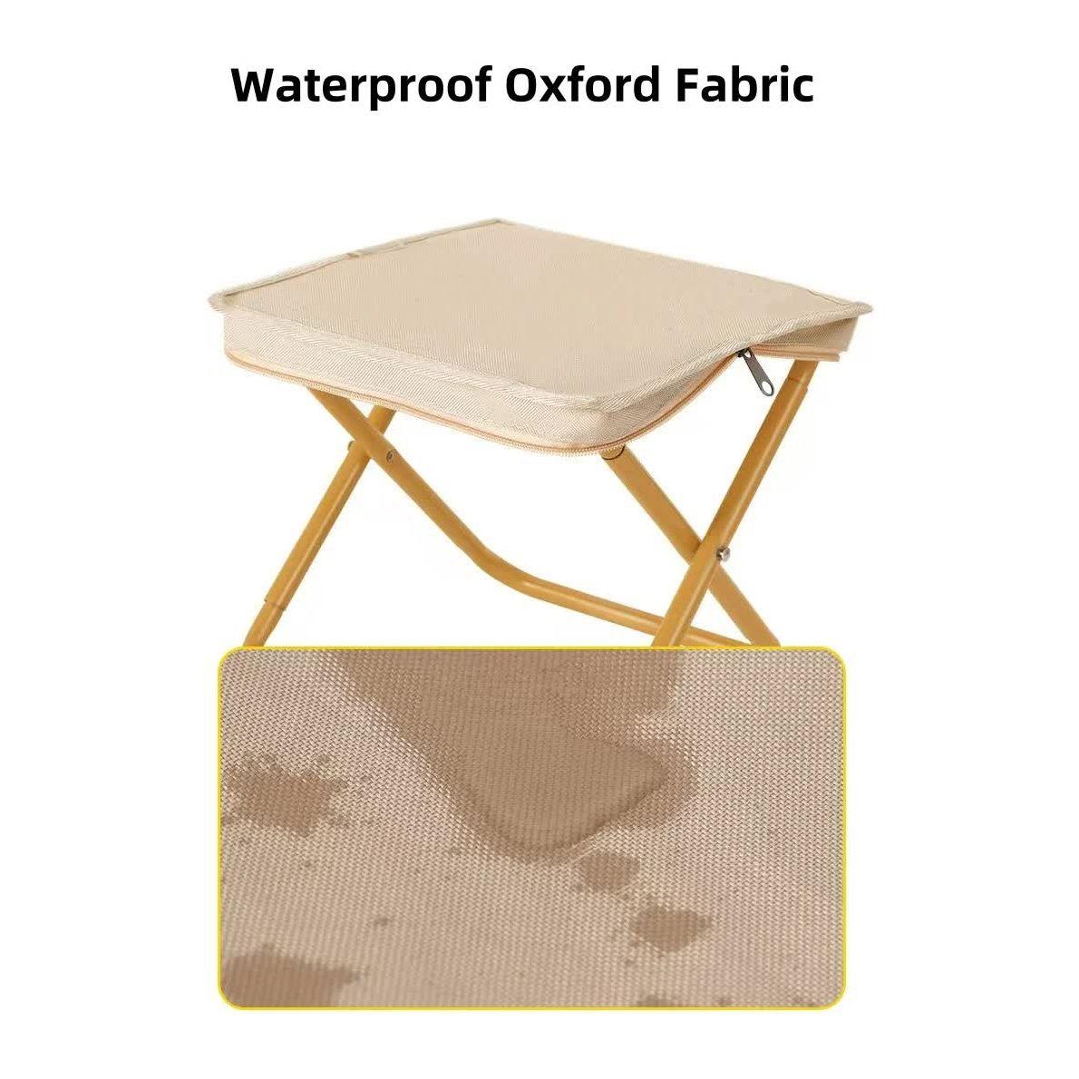 Beige Outdoor Folding Stool with Carrying Handle - Portable Camping Seat, Fishing Chair, Collapsible Zipper Stool for Outdoors, Queueing, and More