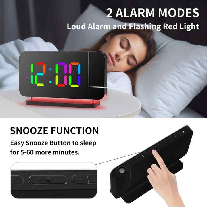 Rose Gold RGB LED Projection Alarm Clock, Multi-Color Night Light with Snooze Function, Home Decor Digital Clock