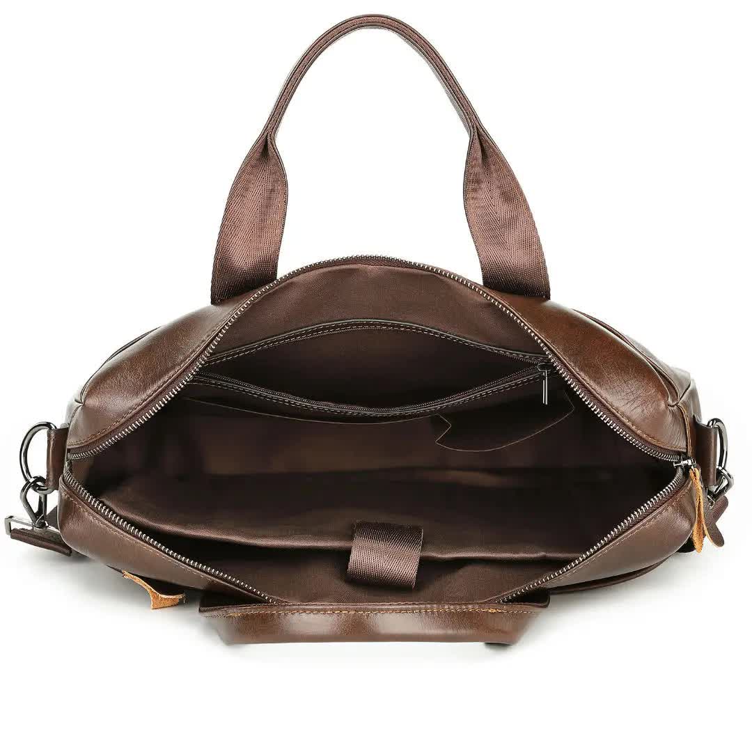 Coffee Men's Genuine Leather Briefcase - Classic Business Messenger Bag
