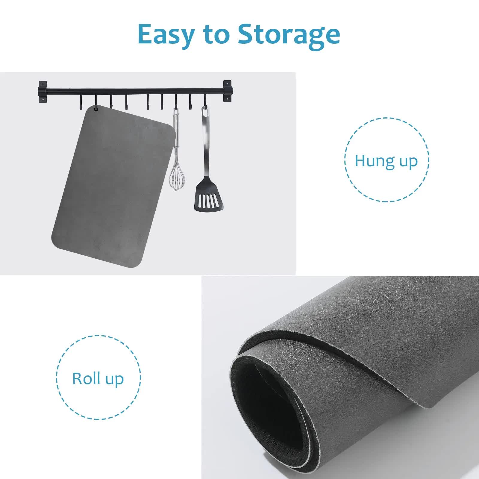 Dark Grey Waterproof Quick-Dry Kitchen Mat - Non-Slip Rubber Base, Absorbent Technology Fabric, 4mm Thick