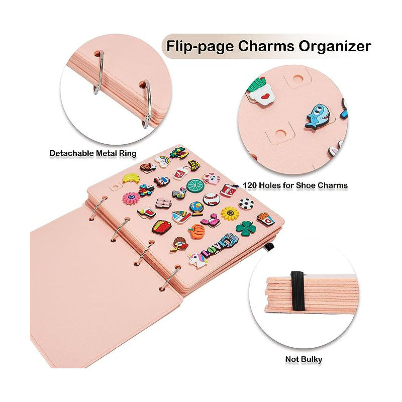 Pink Felt Storage Book for Shoe Charms and Pin Collectibles, Durable Organizer