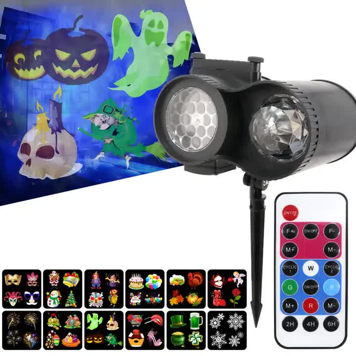 Ground Insert Outdoor Waterproof Lawn Dual-Tube Projection Light - LED Halloween & Christmas Dynamic Water Ripple Animation, Replaceable 12 Slides, Stake or Stand Mountable