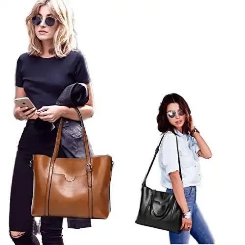 Brown Fashionable Soft Leather Women's Handbag, Large Capacity Shoulder & Crossbody Tote, Casual Bucket Bag