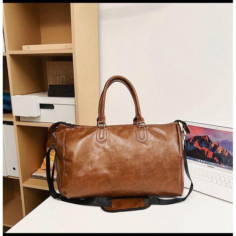 Brown Solid Color Unisex Large Capacity Fitness Bag - Leather Sports Bag, Crossbody Travel Bag, Gym and Luggage Handbag