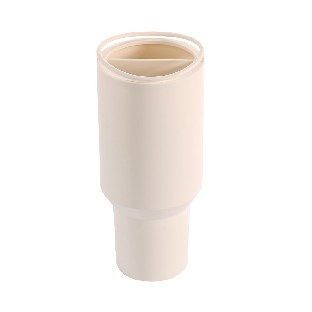 Beige 40oz Silicone Dual-Chamber Cup Separator - Food-Grade Drink Divider, Cold Drink Mug with Separate Compartments, BPA-Free Silicone Liner for Beverages, Juice, Coffee, and Tea