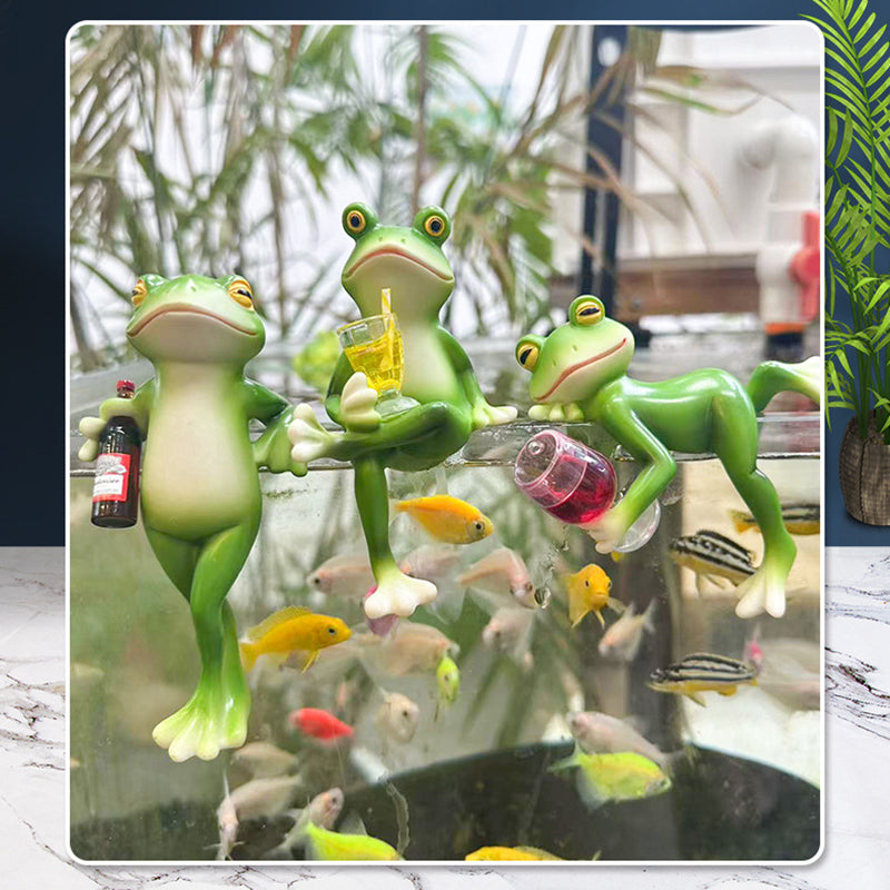 2 Pcs Green Realistic Frog with Legs Crossed Pot Hanger - Glass Fish Tank Edge Decor, Outdoor Garden Animal Ornament, Hanging Planter Decoration