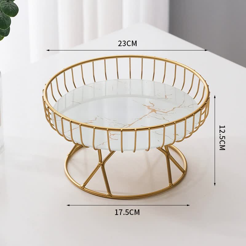 Elegant Iron Art Glass Serving Tray(White Glass) – Round Design with Gold Finish
