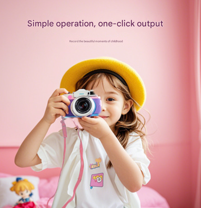 Pink Mouse Motifs Cute Kids Digital Camera - Cat-Themed HD Camera with 32GB Memory Card