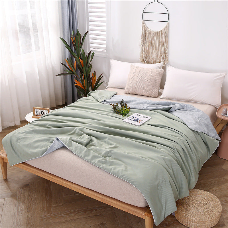 Green Breathable Cotton Summer Quilt - Lightweight Cooling Blanket for Air-Conditioned Rooms