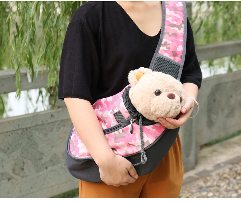 Size L Pink Lightweight Single Shoulder Pet Sling Bag - Stylish Durable Oxford Fabric Carrier