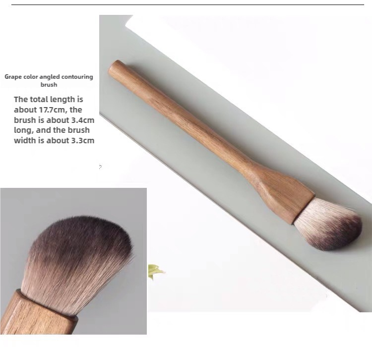 Grape Color Angled Contouring Brush Walnut Wood Makeup Brush Set - Powder, Blush, and Contour Brushes with Soft Fiber Bristles