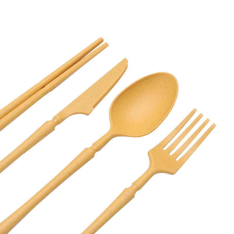 Four-person Set Multicolor Eco-Friendly Wheat Straw Dinnerware Set, Plate, Bowl, Cup & Utensil Set - Lightweight, Reusable, and Durable for Home, School, and Travel