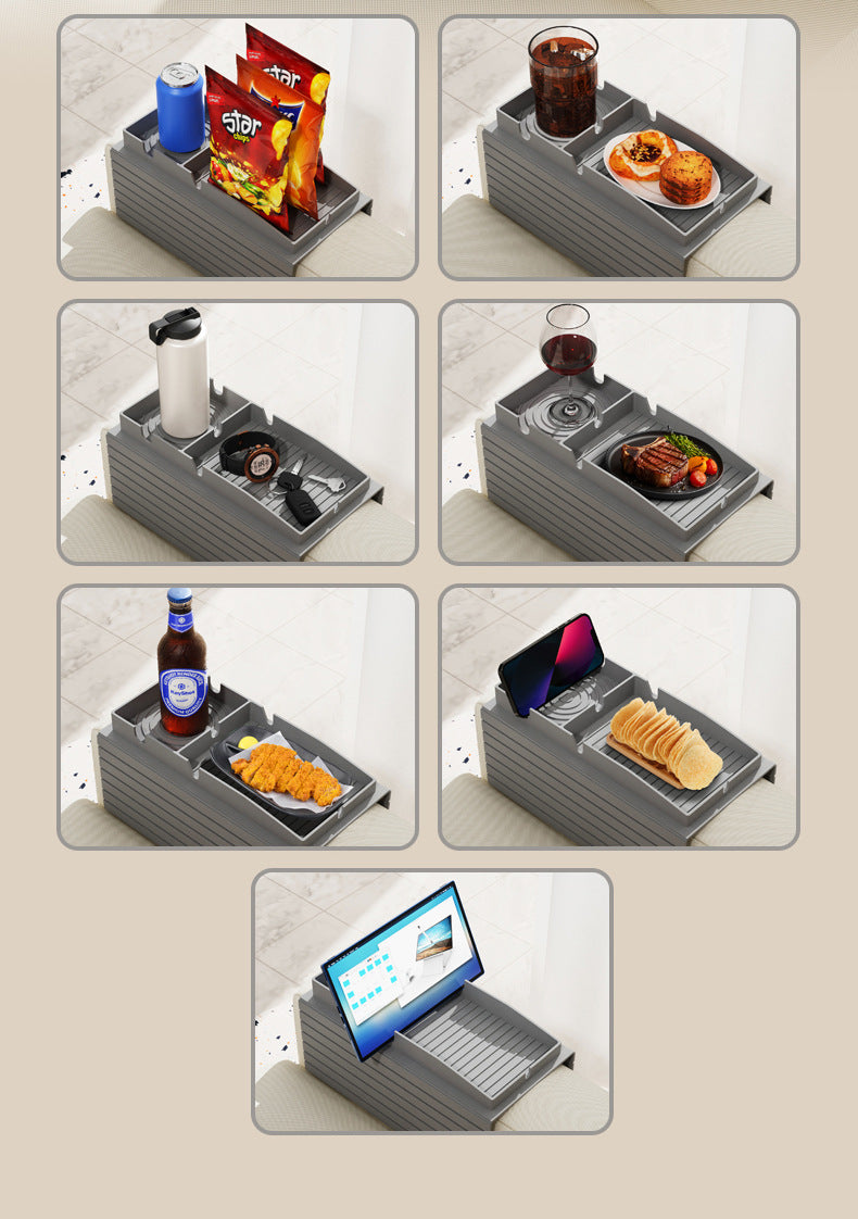 Beige Multi-Function Sofa Cup Holder Tray, Silicone Drink Organizer, Adjustable and Easy-to-Clean Sofa Armrest Storage Box for Drinks, Snacks, and Gadgets