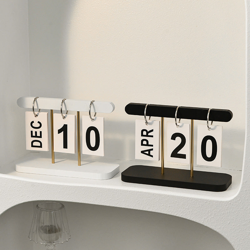 Black Modern Minimalist Wooden Flip Calendar - Stylish Desktop Calendar for Home, Office, and Study Room