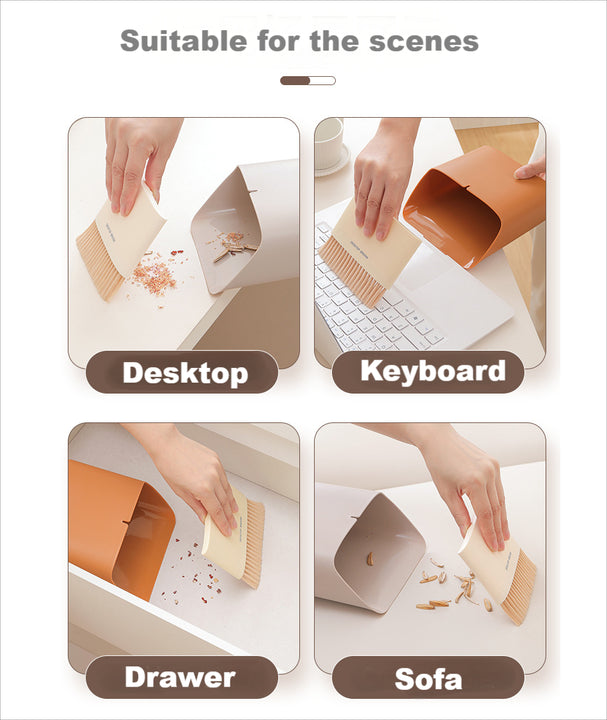 2 Set Orange Mini Desktop Sweeper and Trash Bin Set | Compact Desk Cleaning Brush Organizer | Small Tabletop Sweeping Dustpan for Home and Office Use